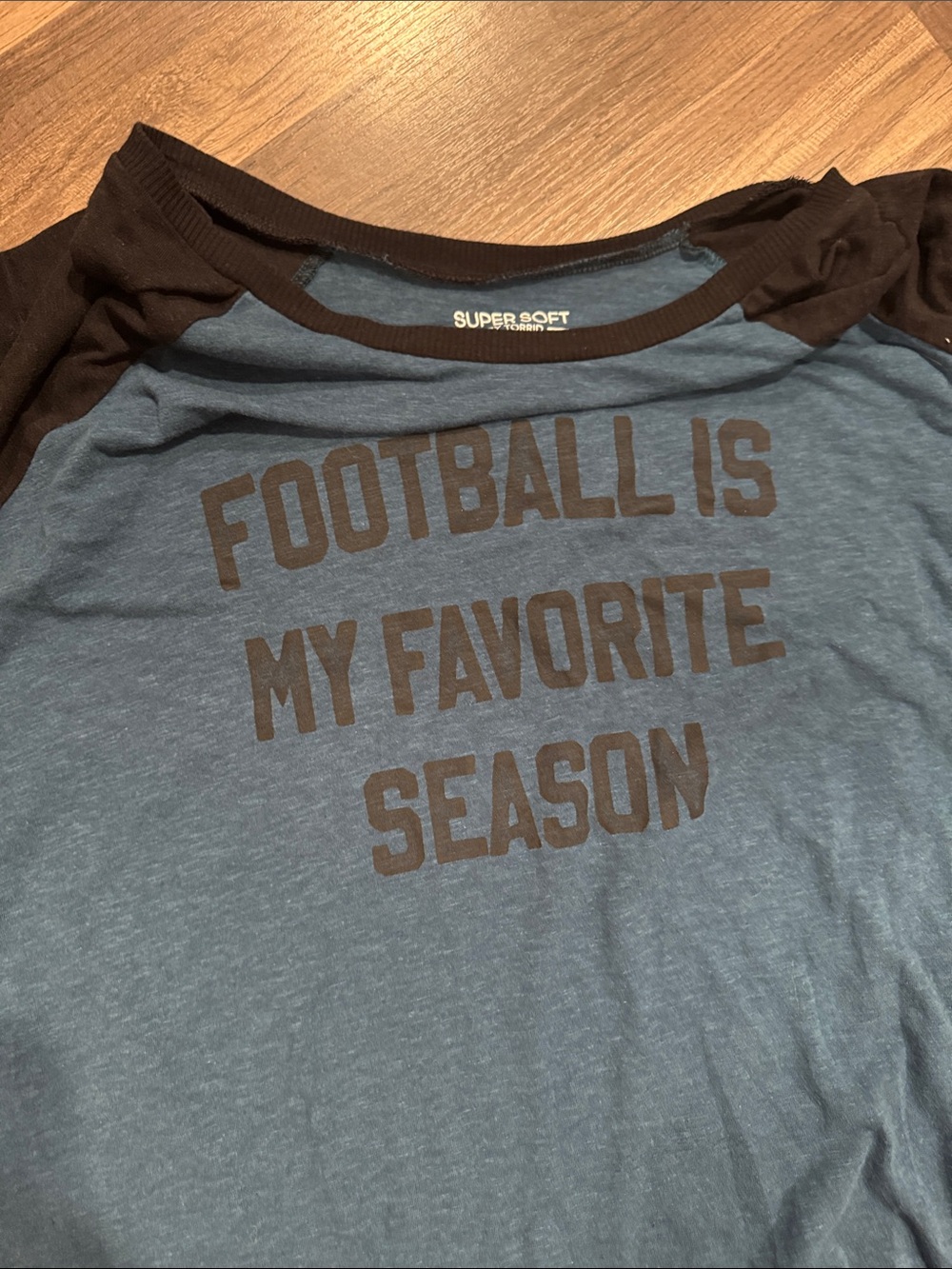 torrid Blue and Black Long Sleeve Raglan Tee - "Football Is My Favorite Season"